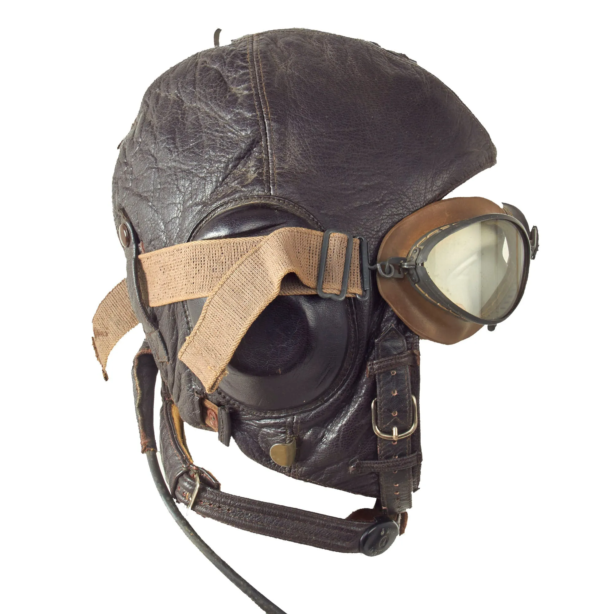 Original German WWII Luftwaffe LKpW101 Winter Flying Helmet by Siemens with Avionics & Goggles - Size 56