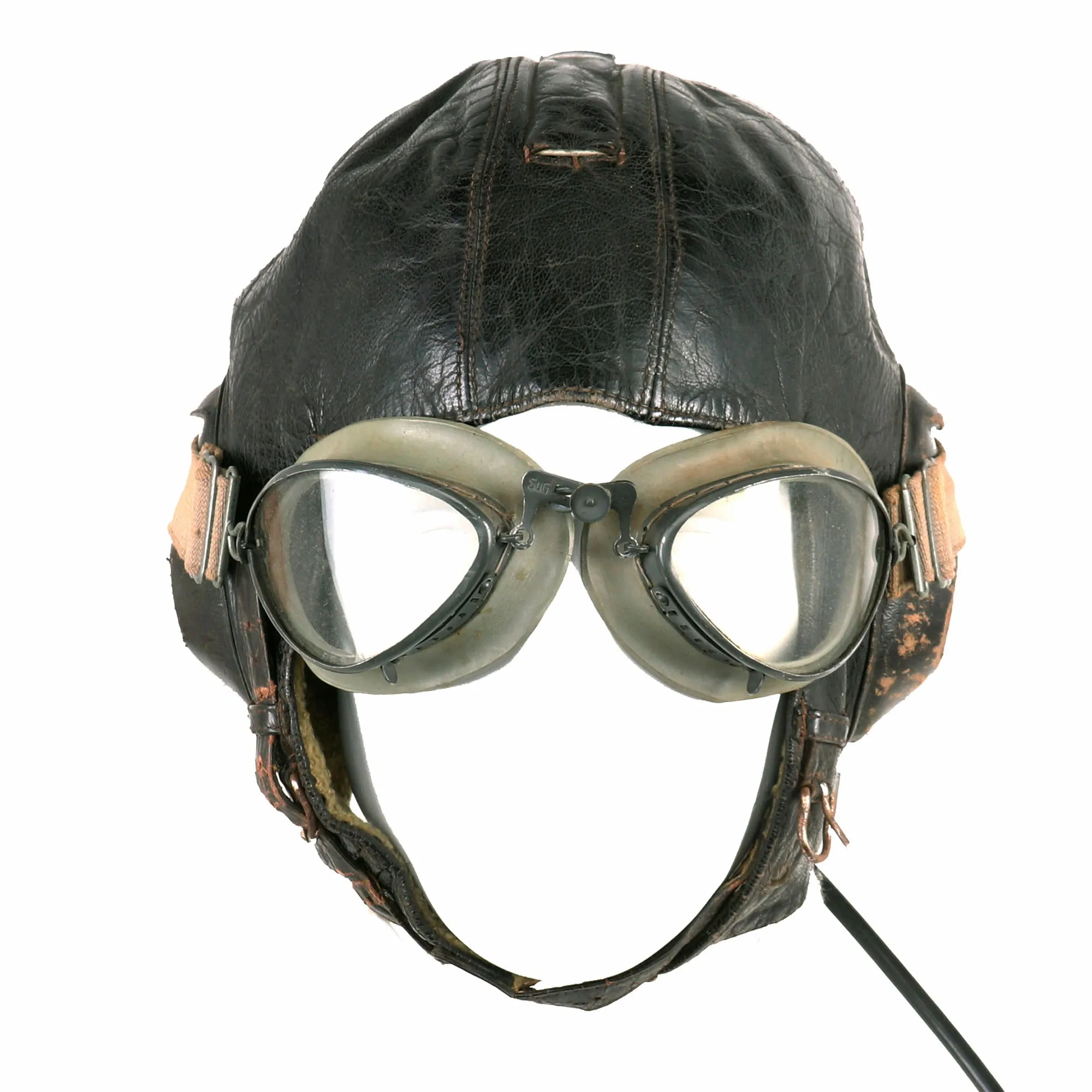 Original German WWII Luftwaffe LKpW101 Winter Flying Helmet with Headphones & Goggles