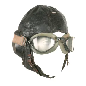 Original German WWII Luftwaffe LKpW101 Winter Flying Helmet with Headphones & Goggles