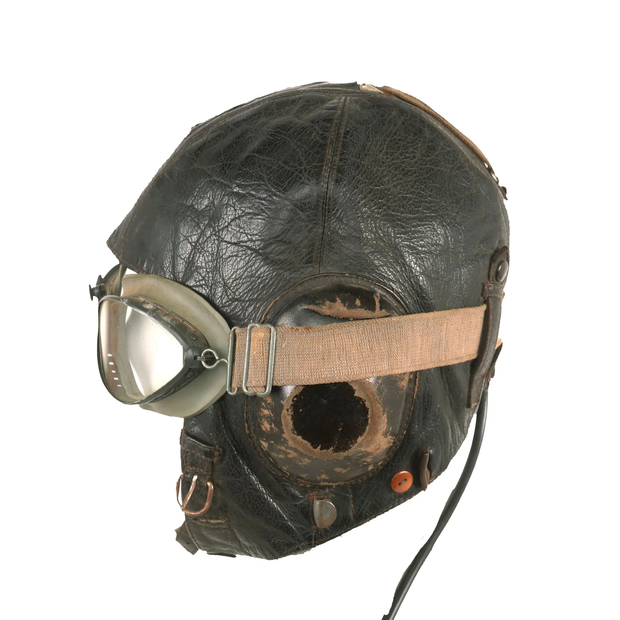 Original German WWII Luftwaffe LKpW101 Winter Flying Helmet with Headphones & Goggles