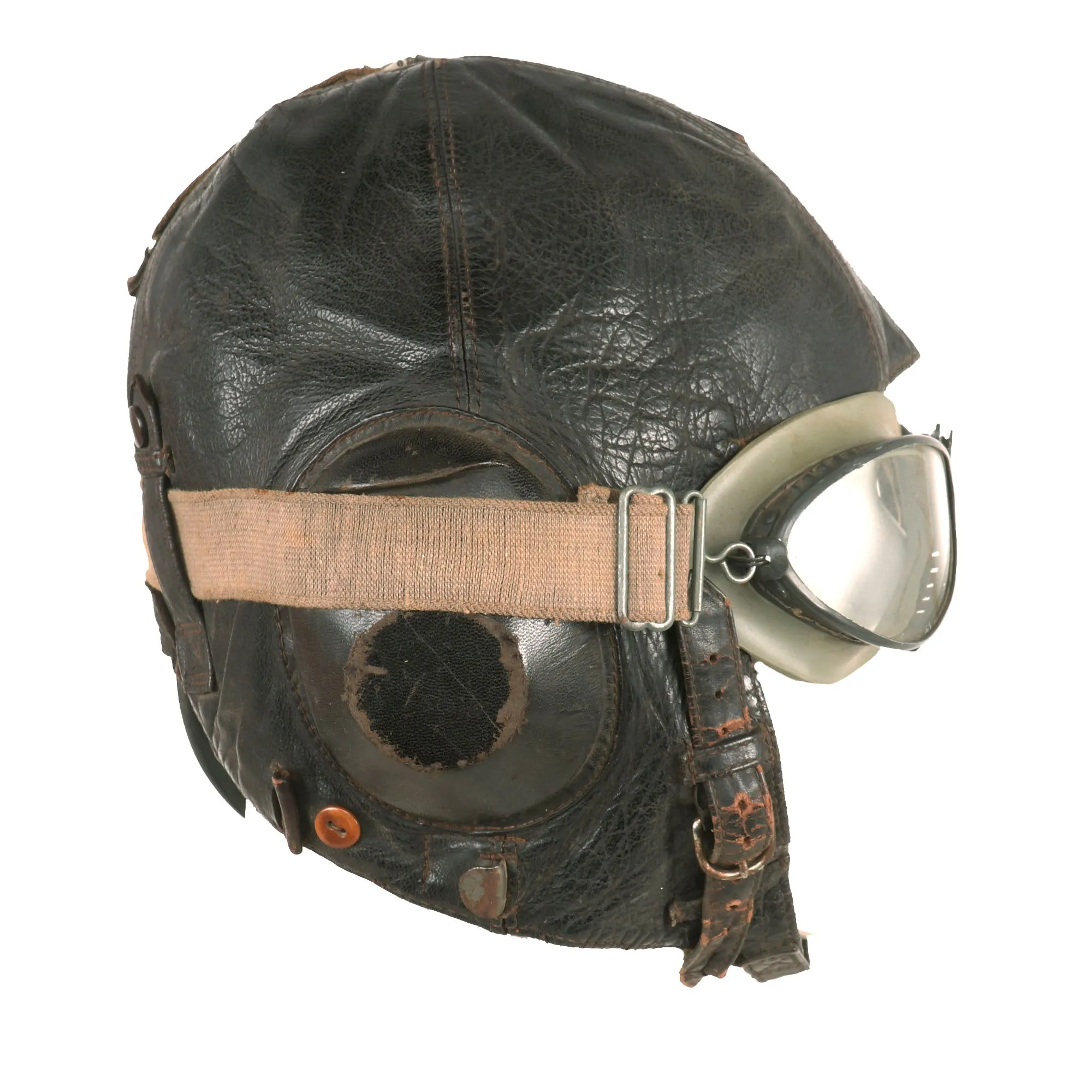 Original German WWII Luftwaffe LKpW101 Winter Flying Helmet with Headphones & Goggles