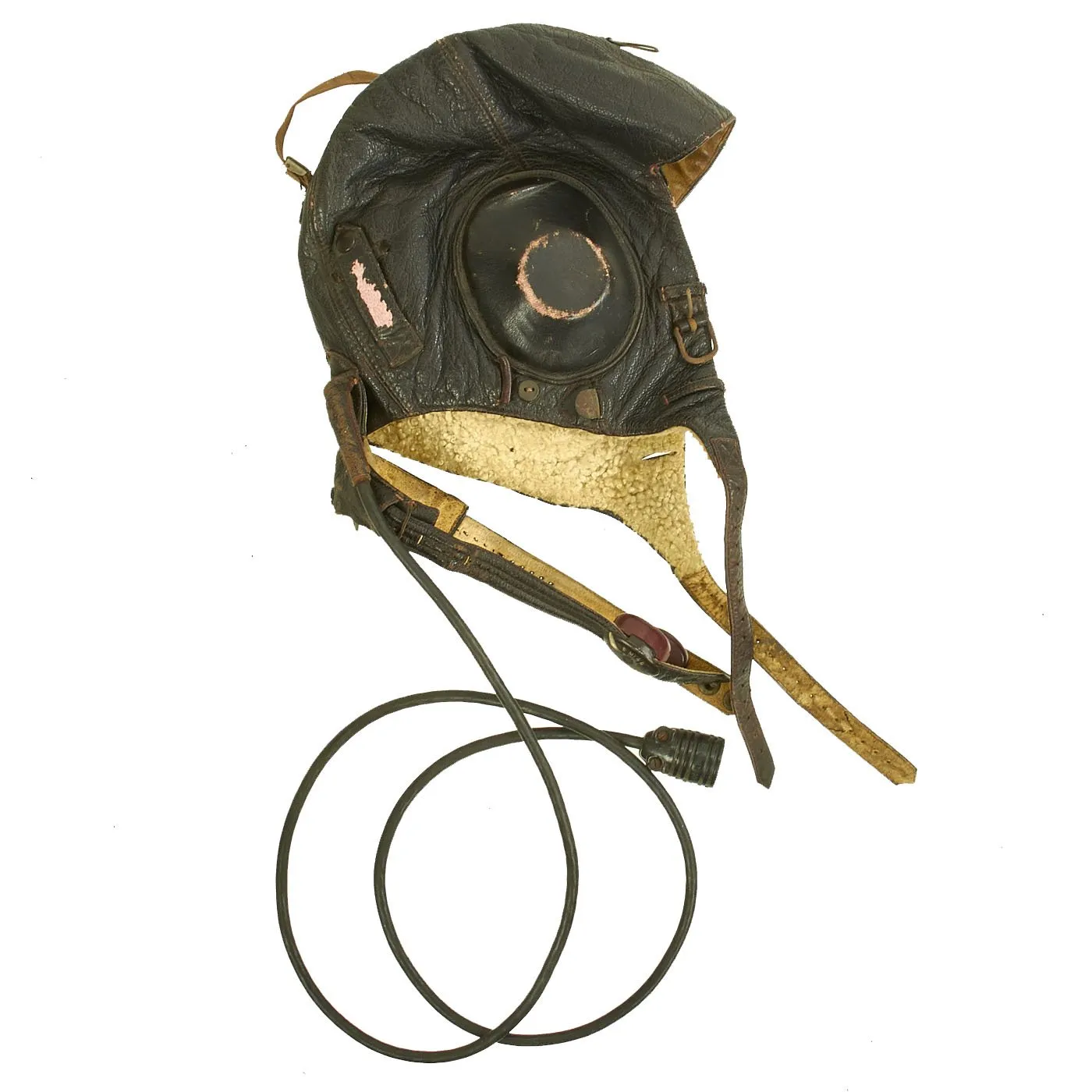 Original German WWII Luftwaffe LKpW101 Winter Flying Helmet with Headphones and Throat Mic - Size 59