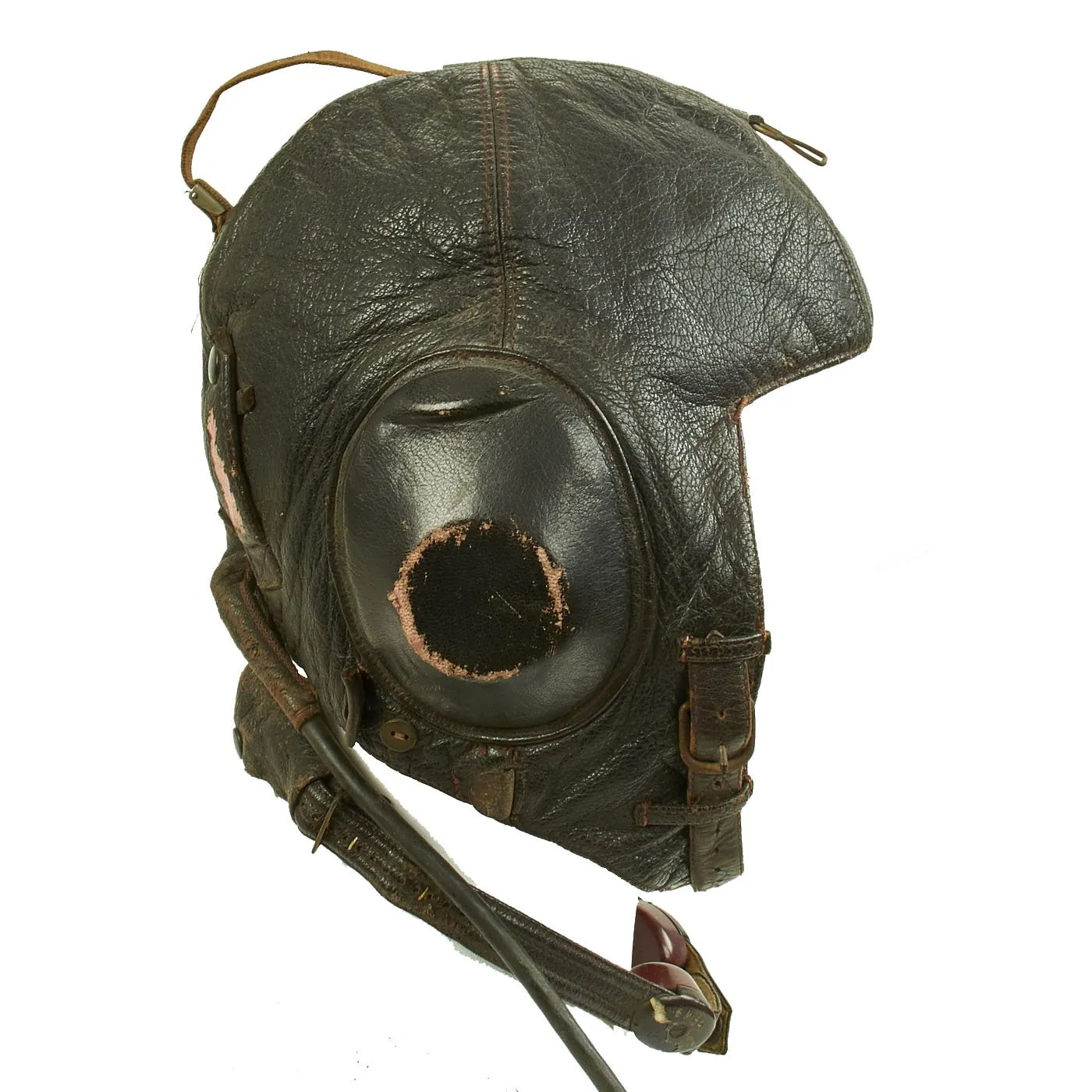 Original German WWII Luftwaffe LKpW101 Winter Flying Helmet with Headphones and Throat Mic - Size 59