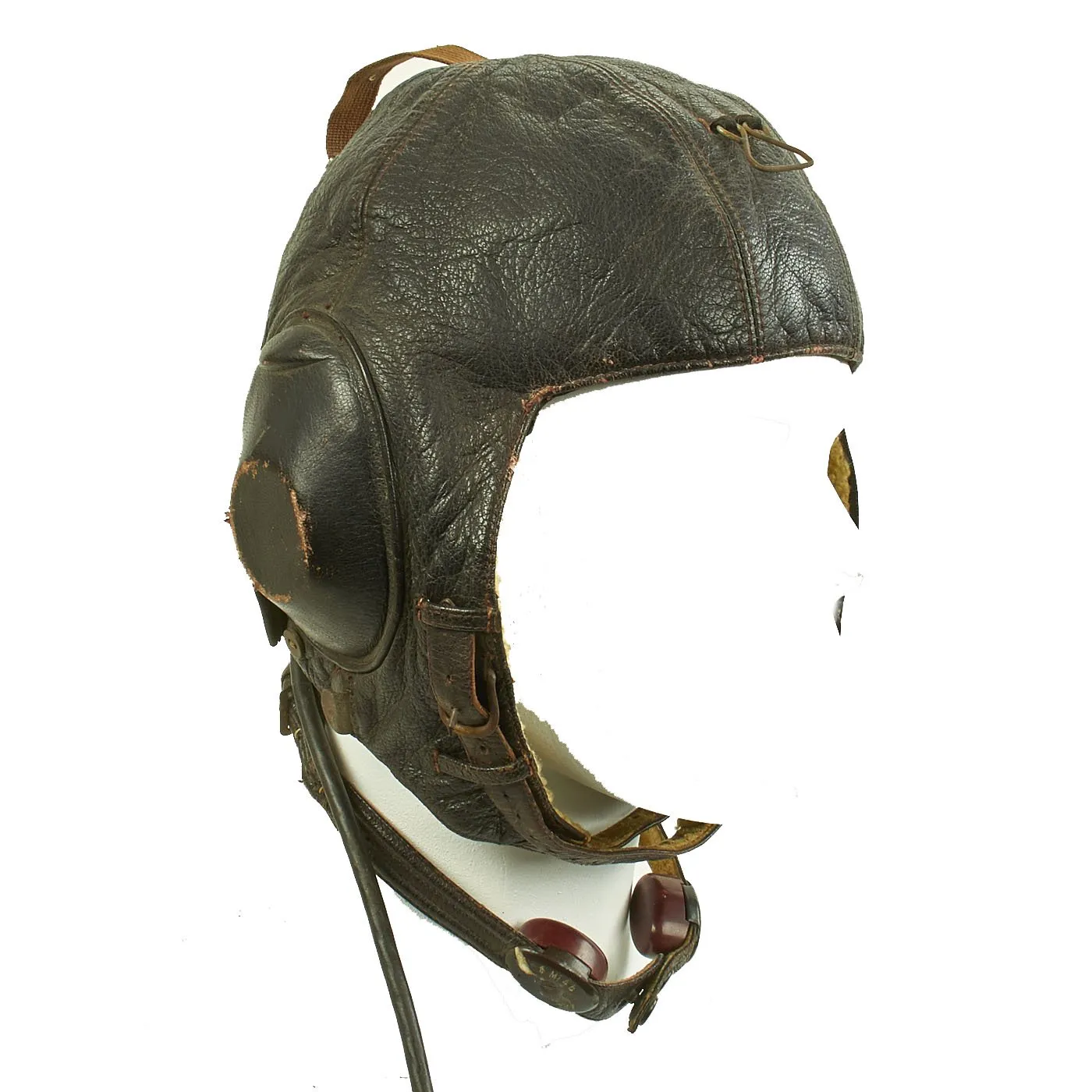 Original German WWII Luftwaffe LKpW101 Winter Flying Helmet with Headphones and Throat Mic - Size 59