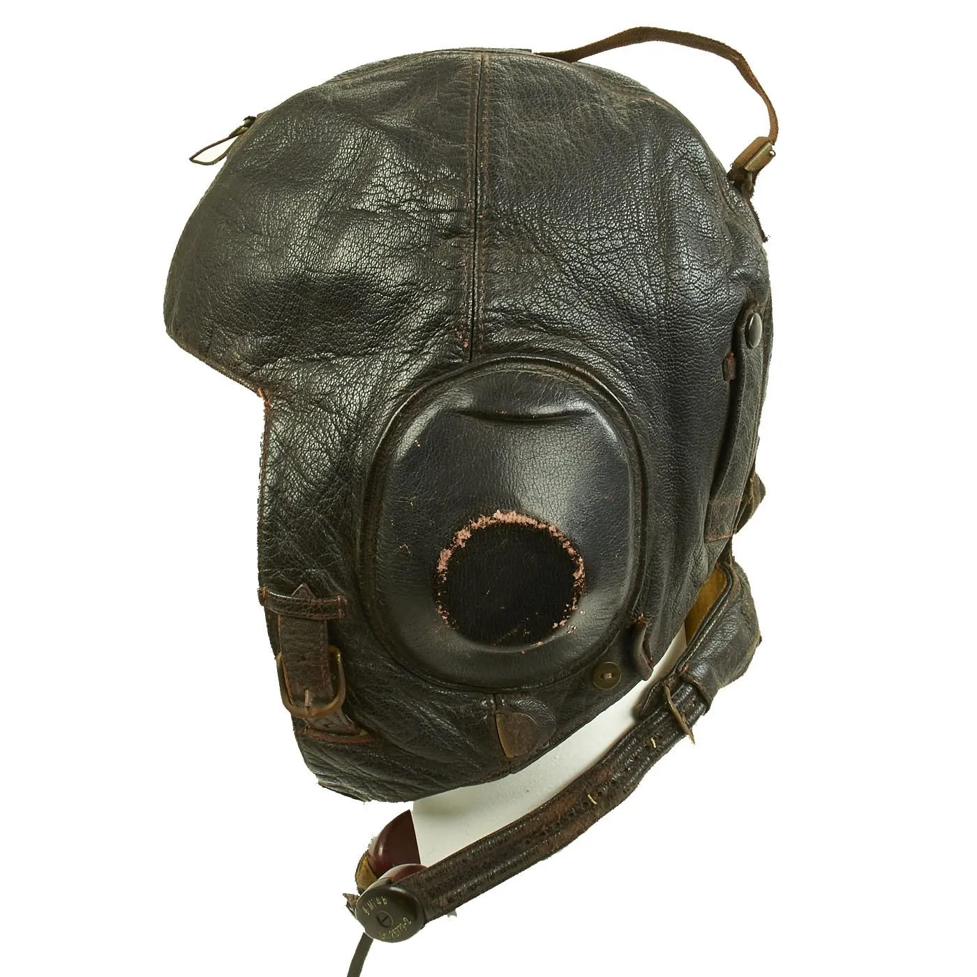 Original German WWII Luftwaffe LKpW101 Winter Flying Helmet with Headphones and Throat Mic - Size 59