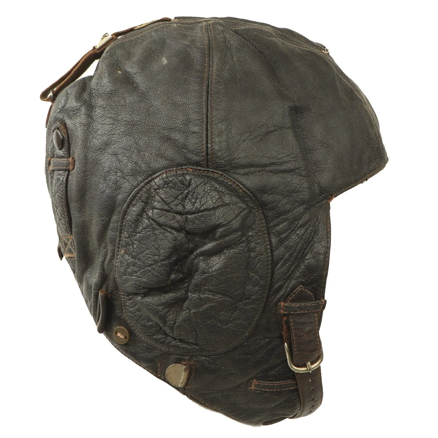 Original German WWII Luftwaffe LKpW101 Winter Leather Flying Helmet by DeTeWe - dated May 1941