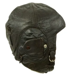 Original German WWII Luftwaffe LKpW101 Wool Lined Winter Leather Flying Helmet