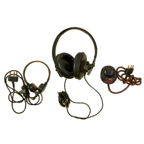 Original German WWII Panzer Armored Vehicle Headset with Throat Mic and Feind Hort Mit “The Enemy Is Listening” Microphone