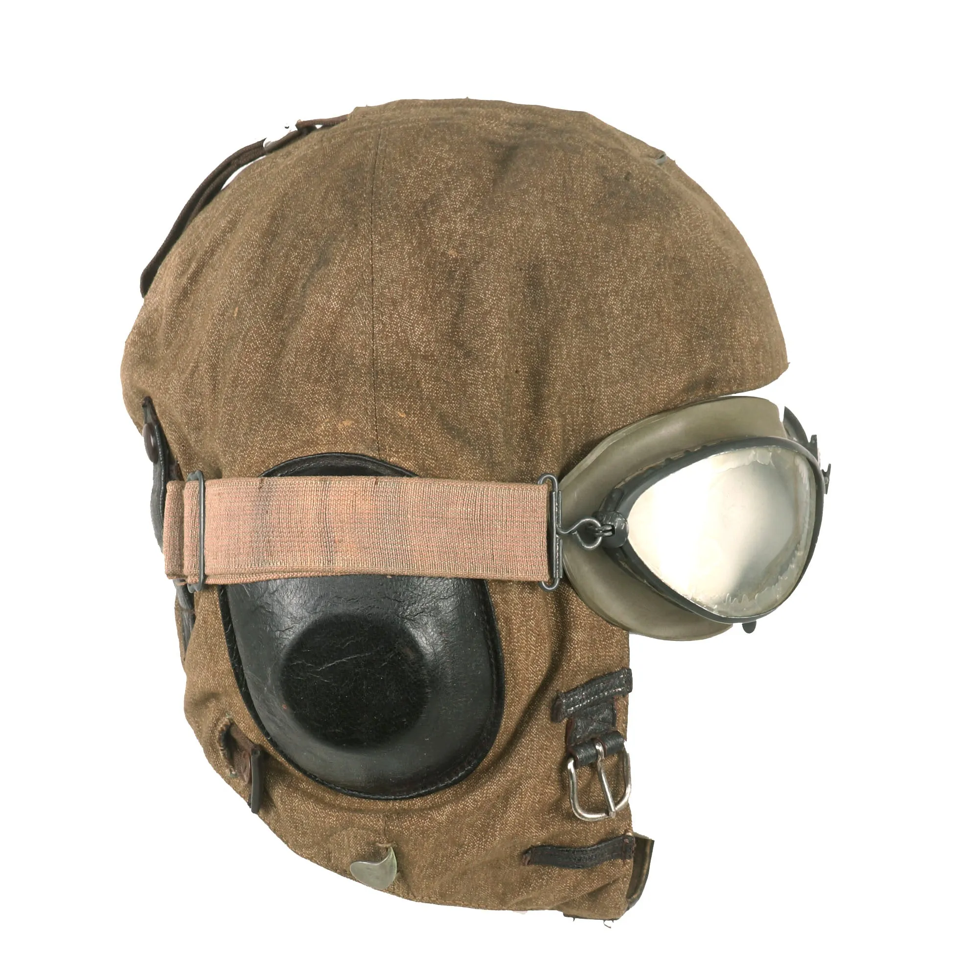 Original WWII German 1939 Luftwaffe LKP S101 Summer Pilot Flying Helmet with Earphones & Goggles