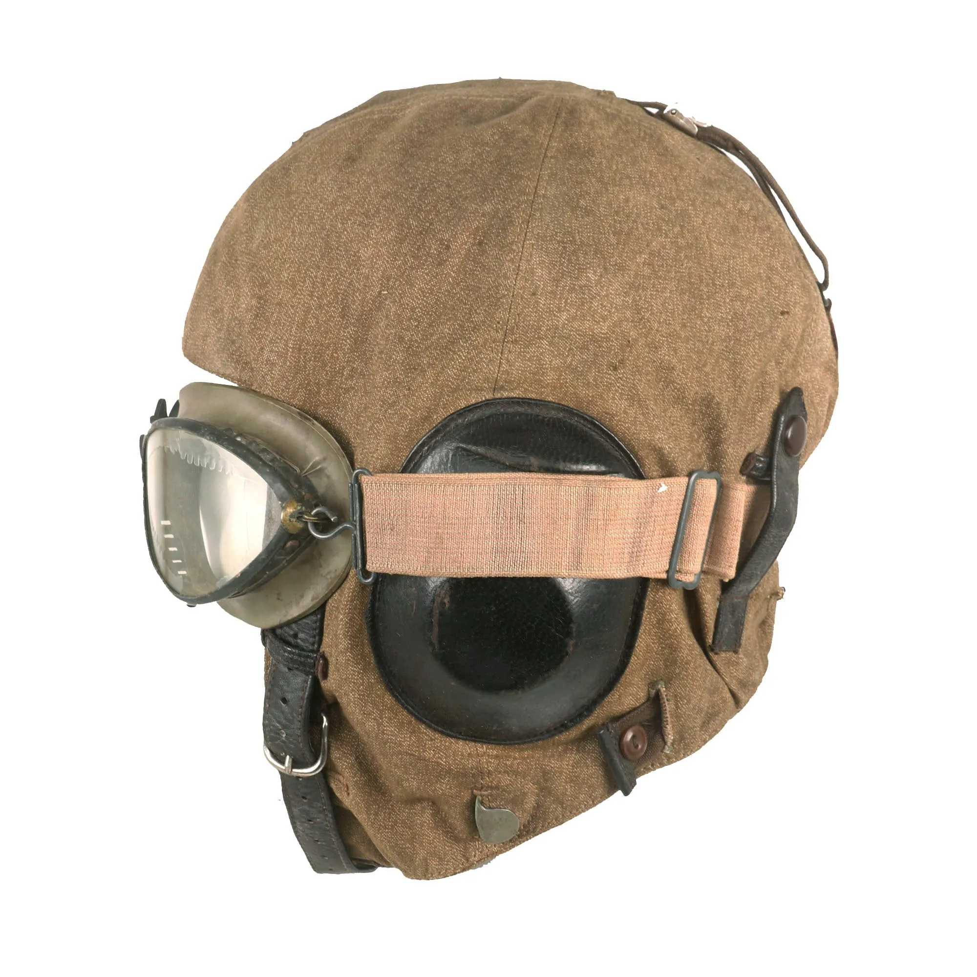 Original WWII German 1939 Luftwaffe LKP S101 Summer Pilot Flying Helmet with Earphones & Goggles