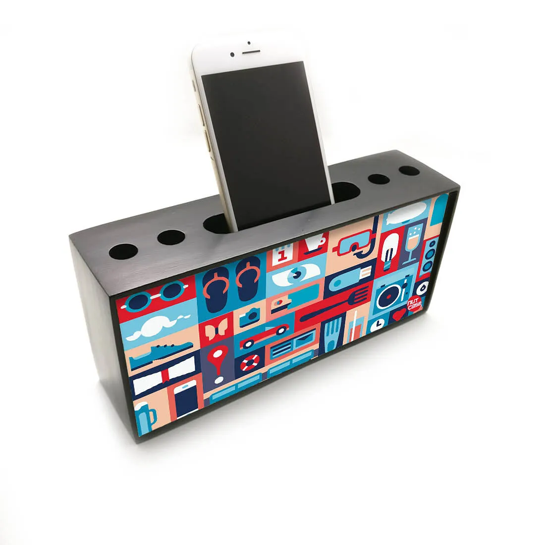 Pen Mobile Stand Holder Desk Organizer - Retro Elements