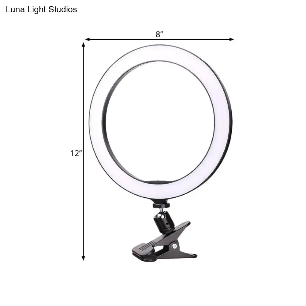 Portable Black Circle Clip-on Vanity Light Mobile Phone Holder with LED Fill Lamp (6"/8" Dia)