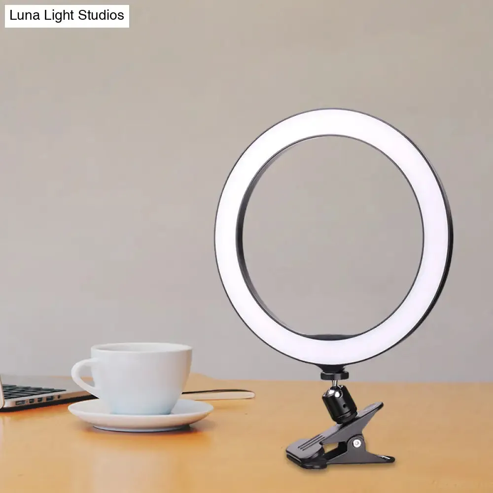 Portable Black Circle Clip-on Vanity Light Mobile Phone Holder with LED Fill Lamp (6"/8" Dia)