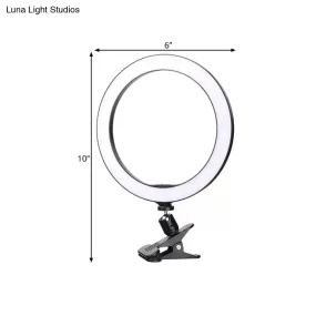 Portable Black Circle Clip-on Vanity Light Mobile Phone Holder with LED Fill Lamp (6"/8" Dia)