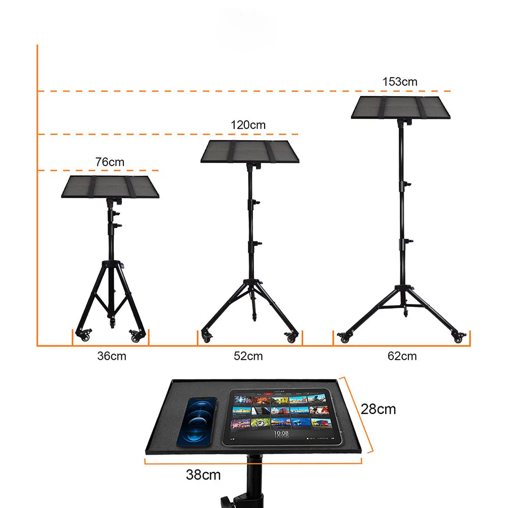 Projector Tripod Stand With Wheels | Phone Holder [Adjustable Height upto 61? Tiltable 180 Degrees] Rolling Laptop Desk Tripod For Stage, Studio, DJ Equipment | Pack of 1