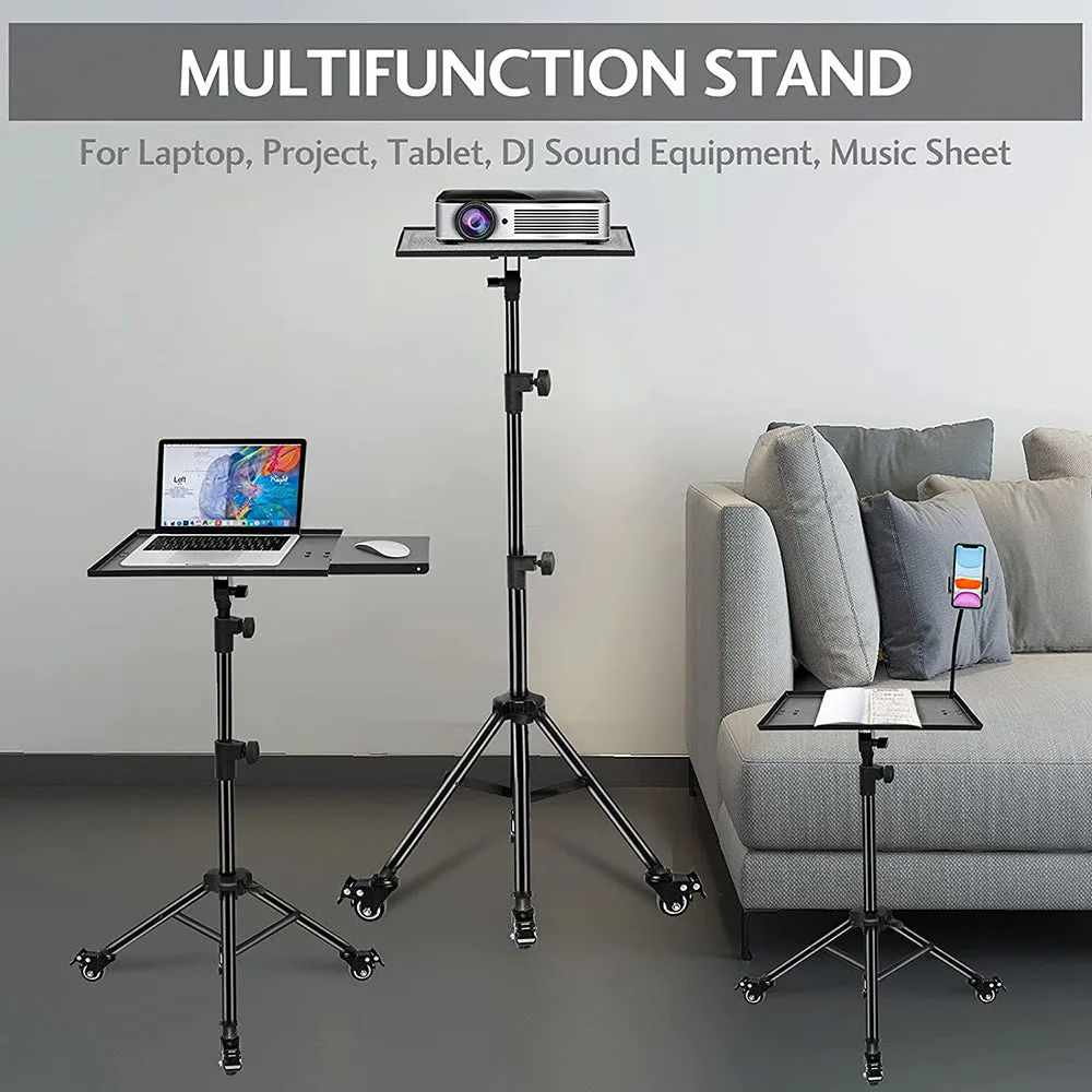 Projector Tripod Stand With Wheels | Phone Holder [Adjustable Height upto 61? Tiltable 180 Degrees] Rolling Laptop Desk Tripod For Stage, Studio, DJ Equipment | Pack of 1