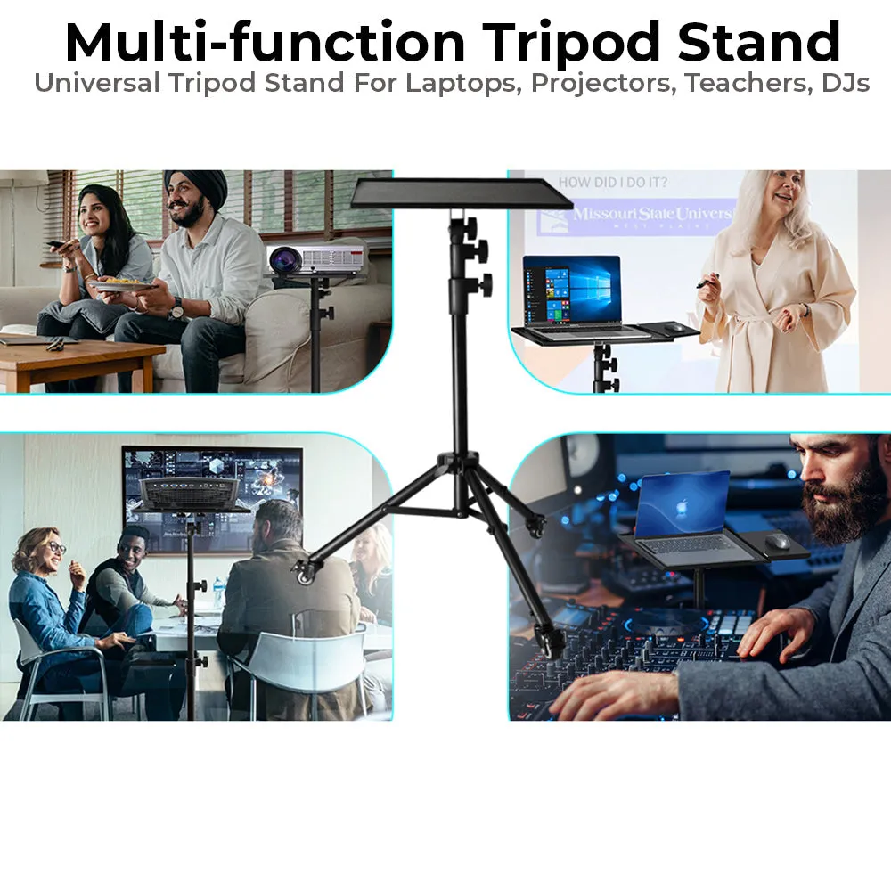 Projector Tripod Stand With Wheels | Phone Holder [Adjustable Height upto 61? Tiltable 180 Degrees] Rolling Laptop Desk Tripod For Stage, Studio, DJ Equipment | Pack of 1