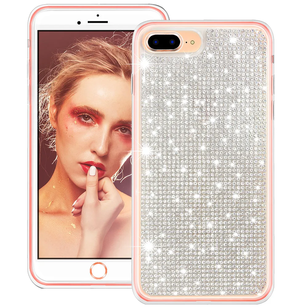 PROLOSO Case Compatible for iPhone 8 Plus/iPhone 7 Plus Case Soft Gel TPU Cover with Handmade 3D Glittering Bling Crystal Shiny Rhinestone Diamond Sparkly for Girls, Clear