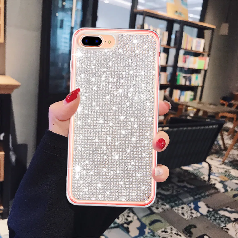 PROLOSO Case Compatible for iPhone 8 Plus/iPhone 7 Plus Case Soft Gel TPU Cover with Handmade 3D Glittering Bling Crystal Shiny Rhinestone Diamond Sparkly for Girls, Clear