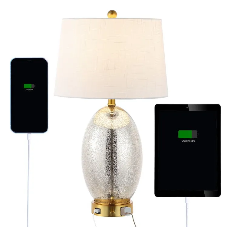 Reese 26.5" Glass LED Table Lamp with USB Charging Port - Silver/Brass Gold