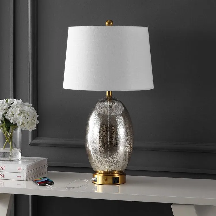 Reese 26.5" Glass LED Table Lamp with USB Charging Port - Silver/Brass Gold