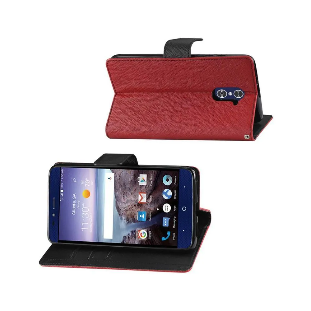 Reiko ZTE Grand X Max 2/Z988 3-IN-1 Wallet Case in Red With Interior Leather Polymer And Stand Function