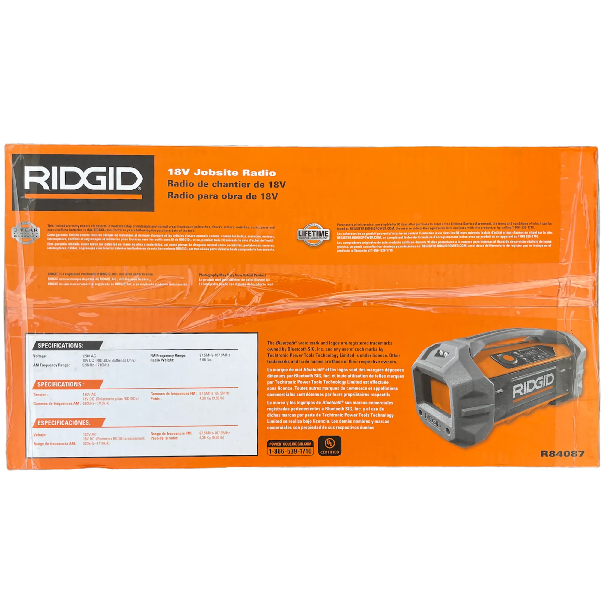 RIDGID 18-Volt Cordless Hybrid Jobsite Radio with Bluetooth Wireless Technology