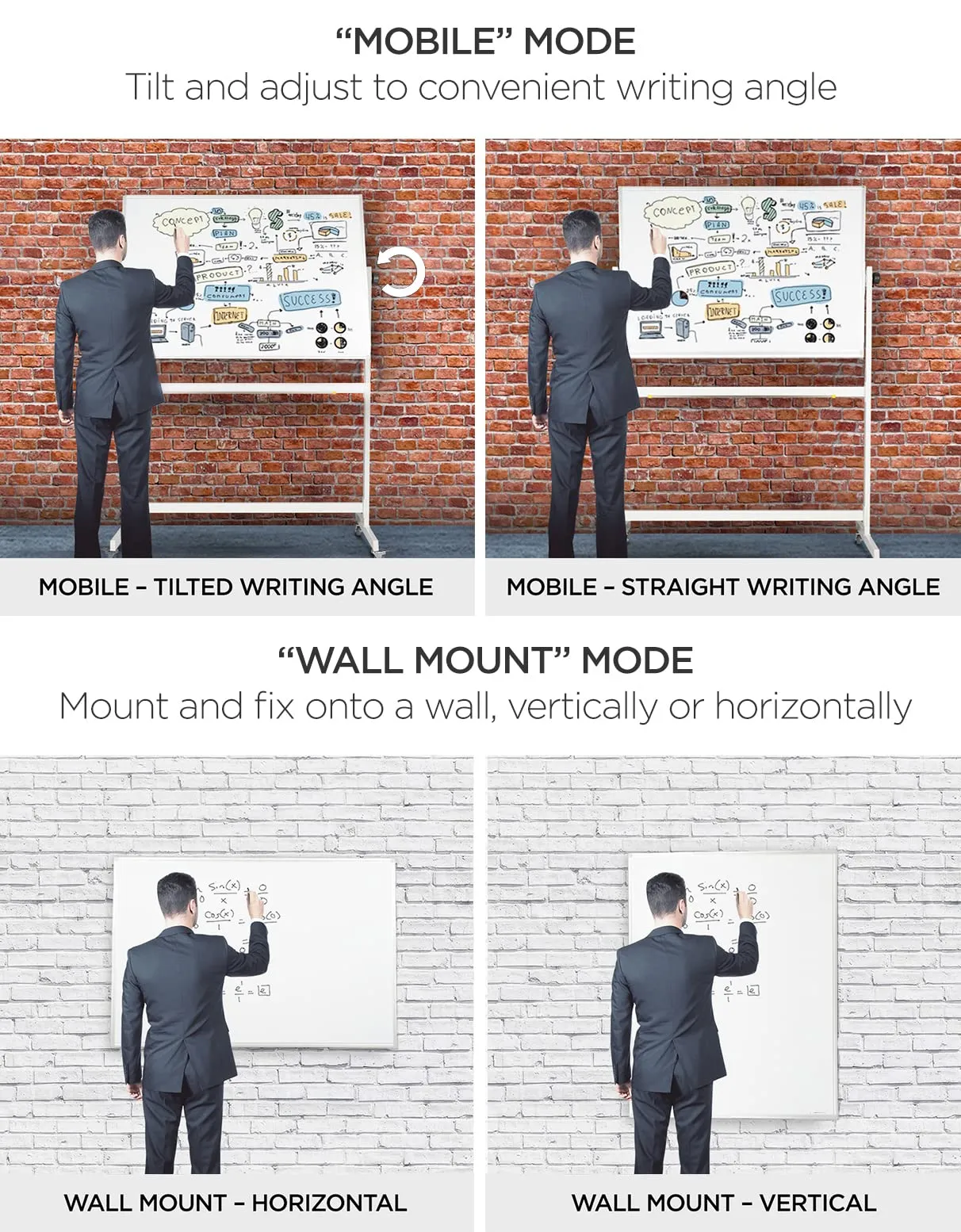 Rolling Whiteboard Dry Erase Board On Wheels With Stand 48x32" Large, Portable,