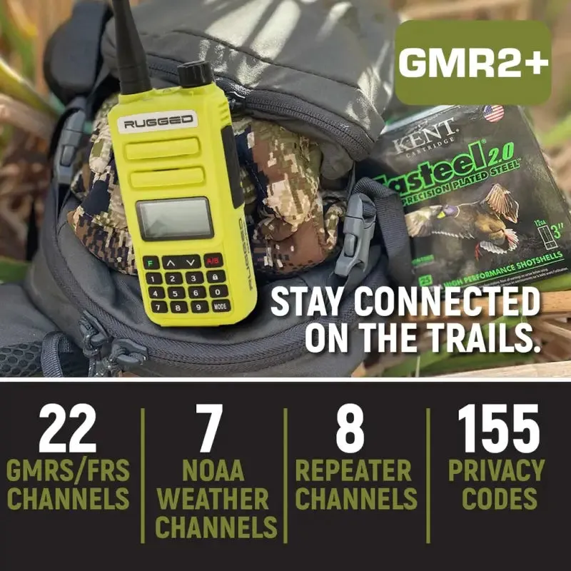 Rugged Radios GMR2 PLUS GMRS and FRS Two Way Handheld Radio - High Visibility Safety Yellow