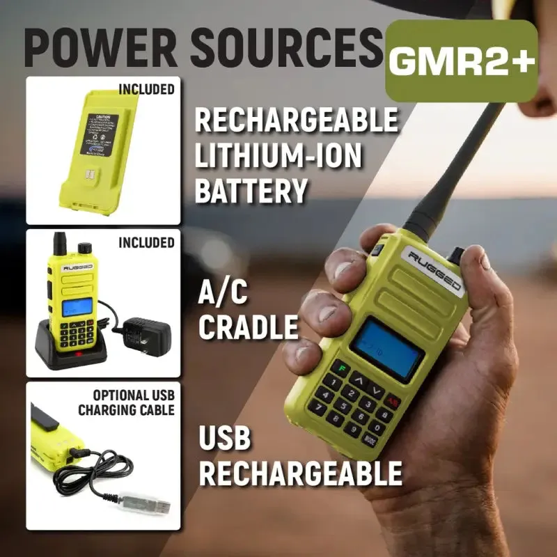 Rugged Radios GMR2 PLUS GMRS and FRS Two Way Handheld Radio - High Visibility Safety Yellow