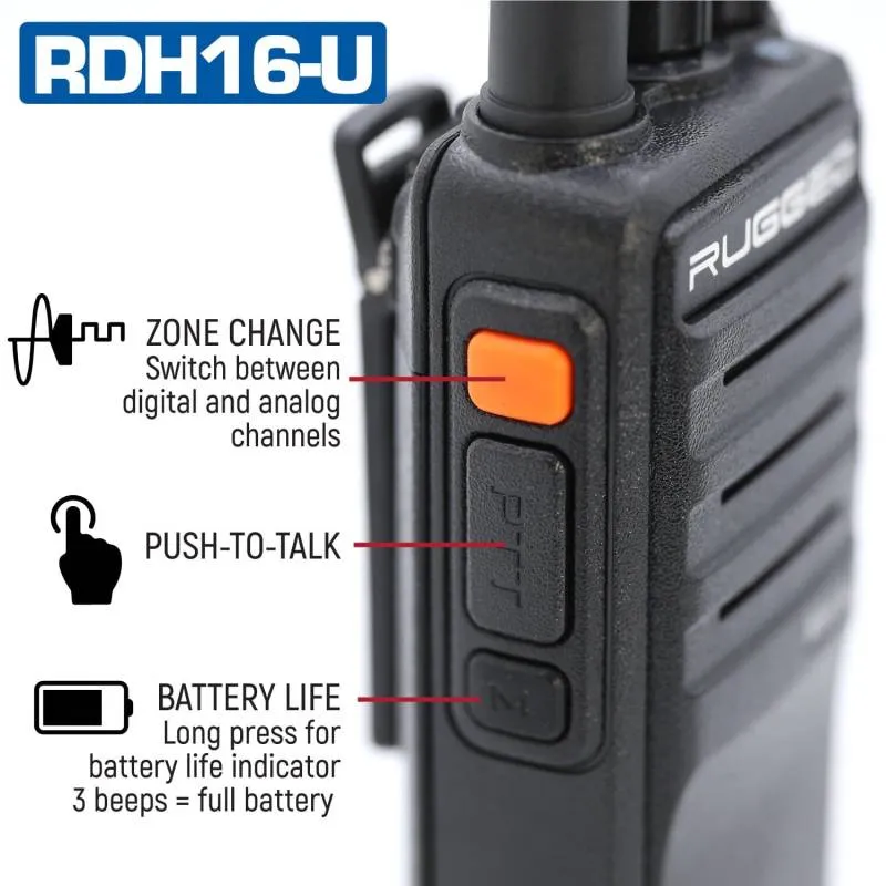 Rugged Radios Rugged Radios RDH16 UHF Business Band Handheld Radio - Digital and Analog - High Visibility Safety Yellow