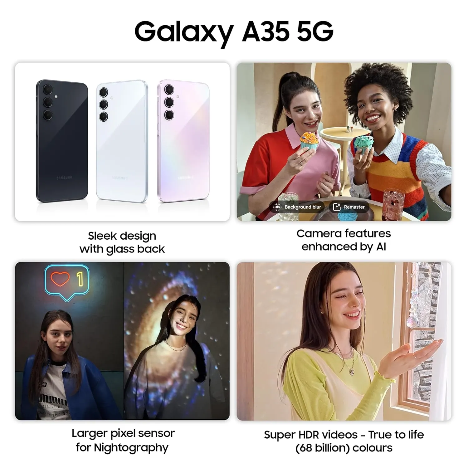 Samsung Galaxy A35 5G (Awesome Iceblue, 8GB RAM, 128GB Storage) | Premium Glass Back | 50 MP Main Camera (OIS) | Nightography | IP67 | Corning Gorilla Glass Victus  | sAMOLED with Vision Booster