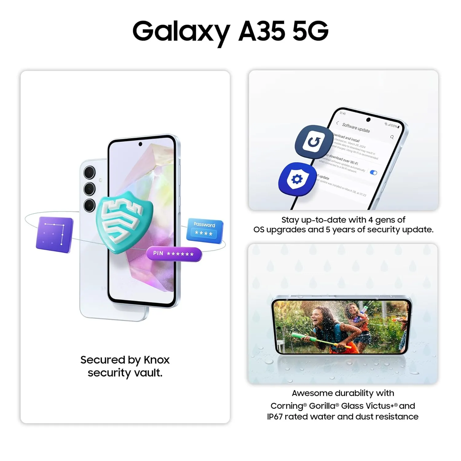 Samsung Galaxy A35 5G (Awesome Iceblue, 8GB RAM, 128GB Storage) | Premium Glass Back | 50 MP Main Camera (OIS) | Nightography | IP67 | Corning Gorilla Glass Victus  | sAMOLED with Vision Booster