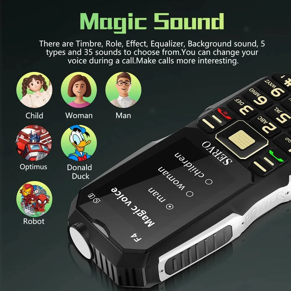 SERVO F4 Mobile Phone Three SIM Card Magic Voice Power Bank Flashlight FM Radio Large Button GSM 2G Cheap For Elderly Cellphone