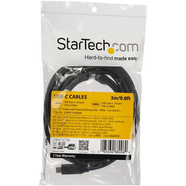 Startech.Com Usb C To Usb C Cable - 10 Ft / 3M - Usb-If Certified - 5A Pd - Usb 2.0 - Usb Type C Charging Cable - Usb C