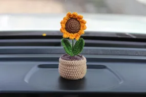 SYCAMORE EAST Handmade Crochet Flowers Completed Hand Woven Sunflowers Daisy Knitted Potted Plants Knitted Flower for Car Dash Decoration, Table Decoration, Home Decoration Pack-1