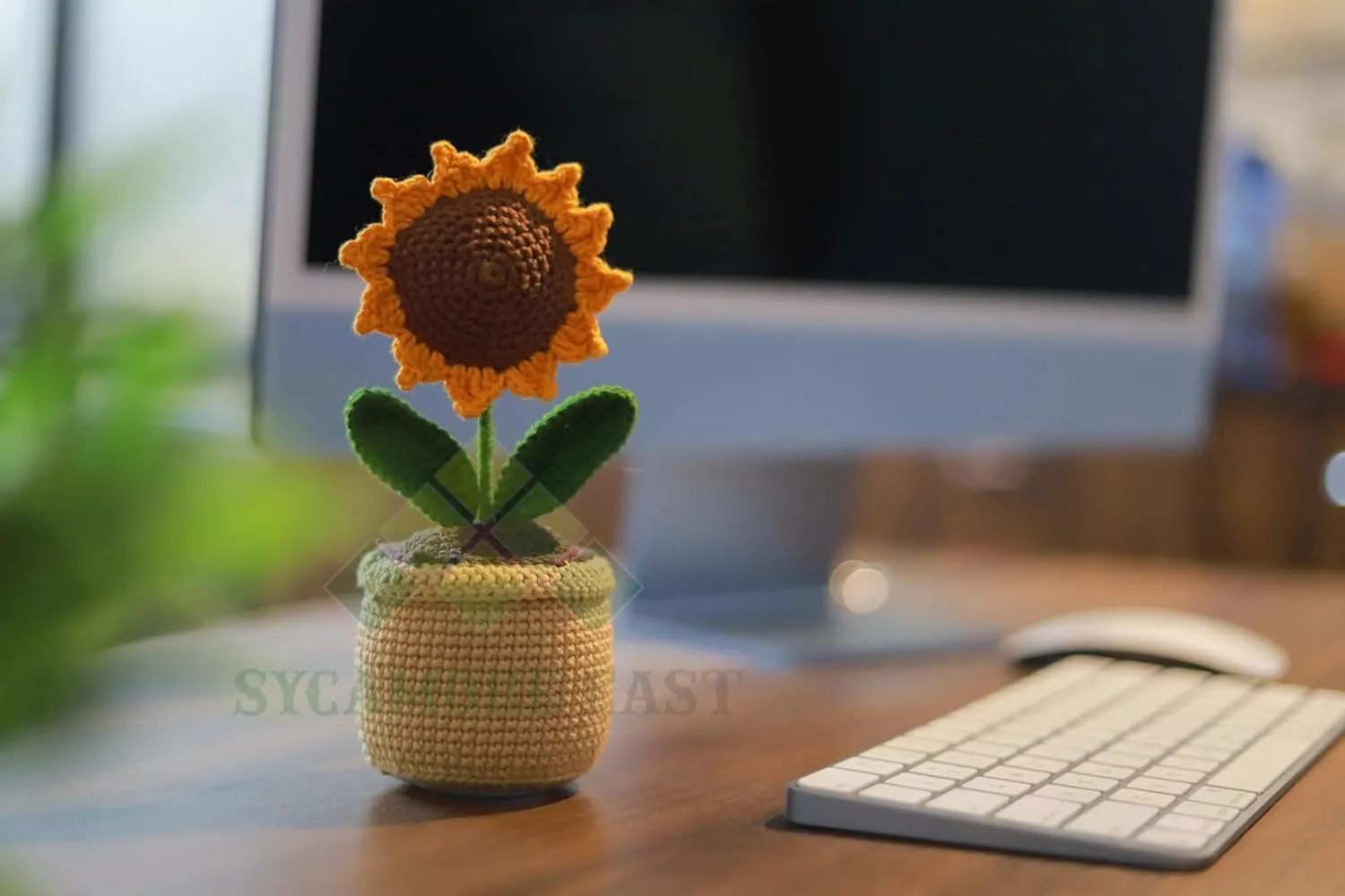 SYCAMORE EAST Handmade Crochet Flowers Completed Hand Woven Sunflowers Daisy Knitted Potted Plants Knitted Flower for Car Dash Decoration, Table Decoration, Home Decoration Pack-1