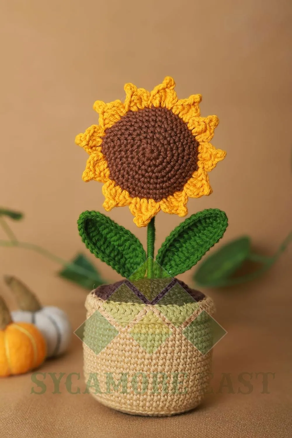 SYCAMORE EAST Handmade Crochet Flowers Completed Hand Woven Sunflowers Daisy Knitted Potted Plants Knitted Flower for Car Dash Decoration, Table Decoration, Home Decoration Pack-1