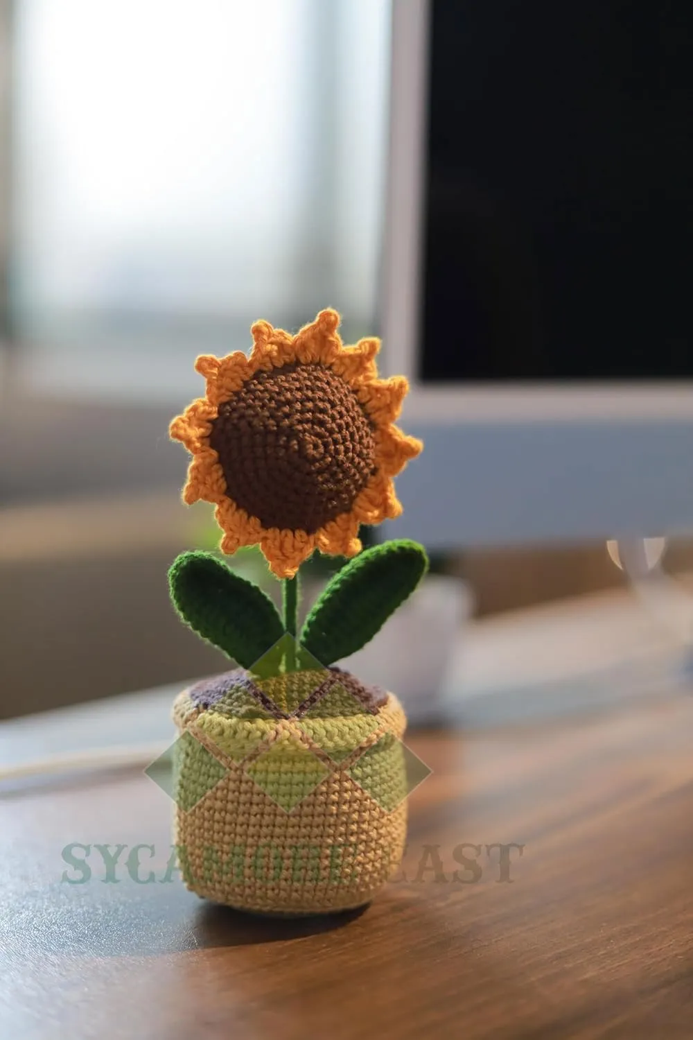 SYCAMORE EAST Handmade Crochet Flowers Completed Hand Woven Sunflowers Daisy Knitted Potted Plants Knitted Flower for Car Dash Decoration, Table Decoration, Home Decoration Pack-1