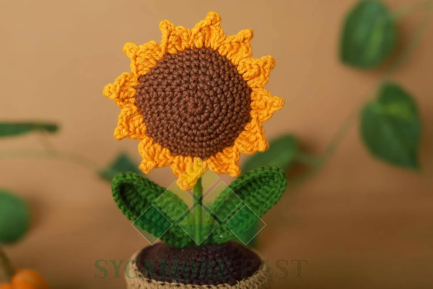 SYCAMORE EAST Handmade Crochet Flowers Completed Hand Woven Sunflowers Daisy Knitted Potted Plants Knitted Flower for Car Dash Decoration, Table Decoration, Home Decoration Pack-1