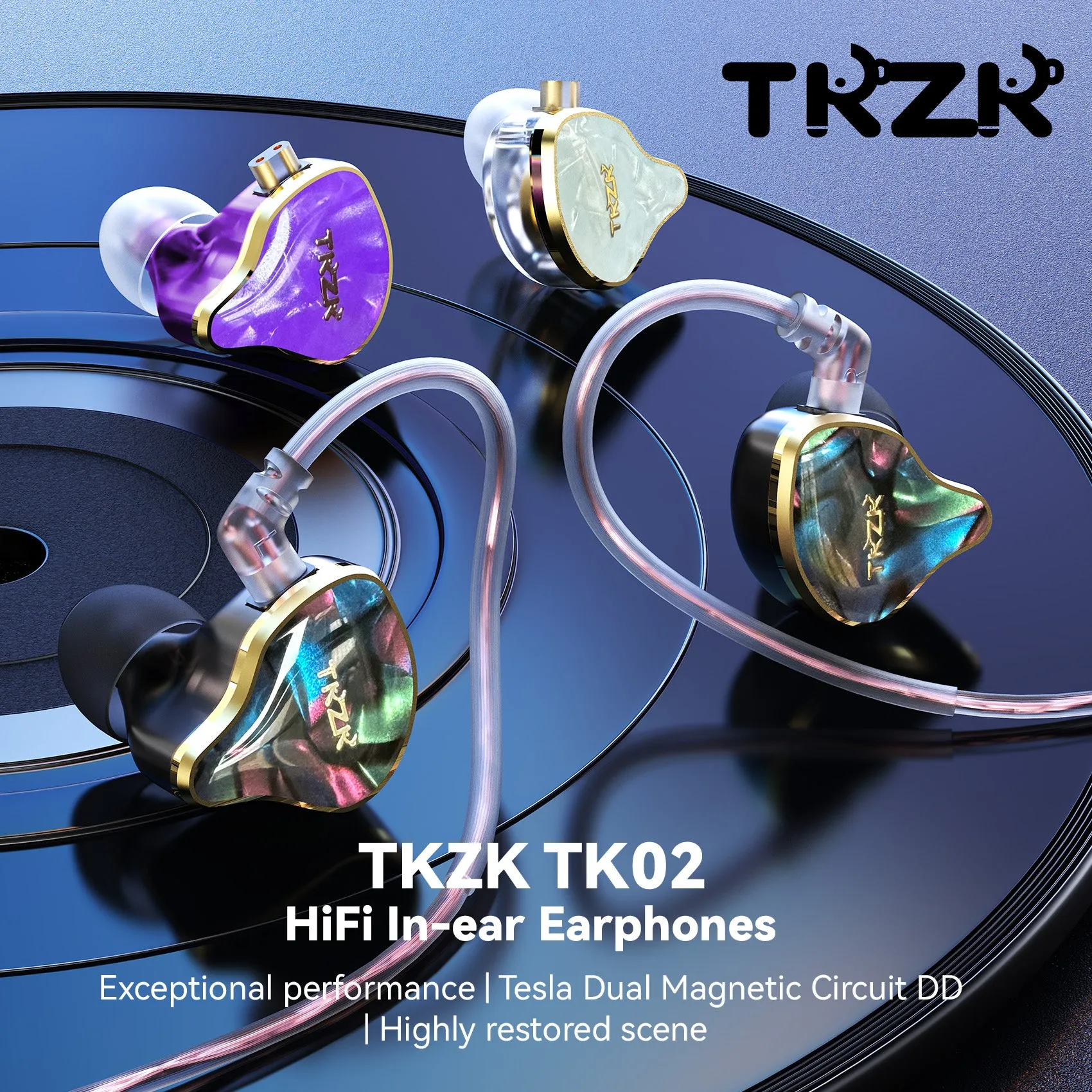 【TKZK TK02】 In-ear Monitors HIFI Earphones IEM Headphones Dual Magnetic Circuit DD Wired Gaming Earbuds