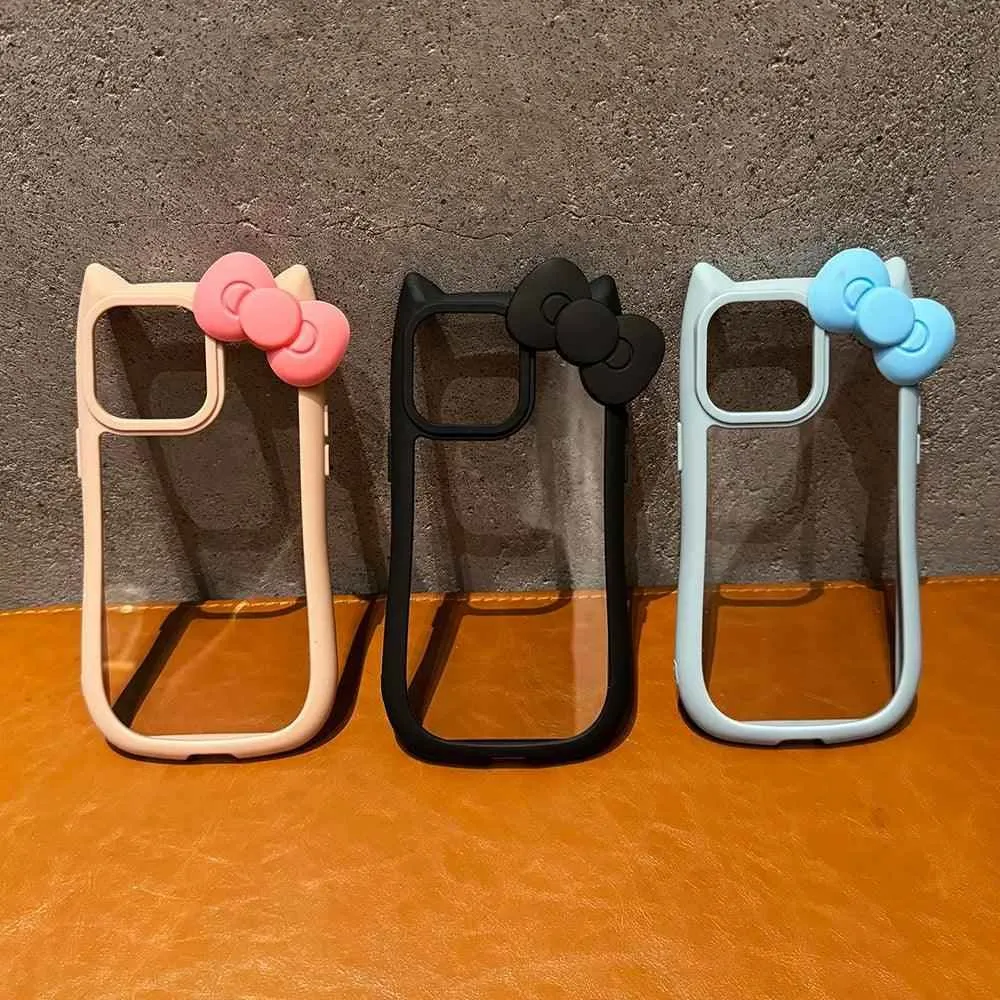 TSP197 Cute Phone Cases For iPhone 15, 14, 13, 12, and 11 Pro Max Plus - 3D Bowknot and Cat Ears Pattern