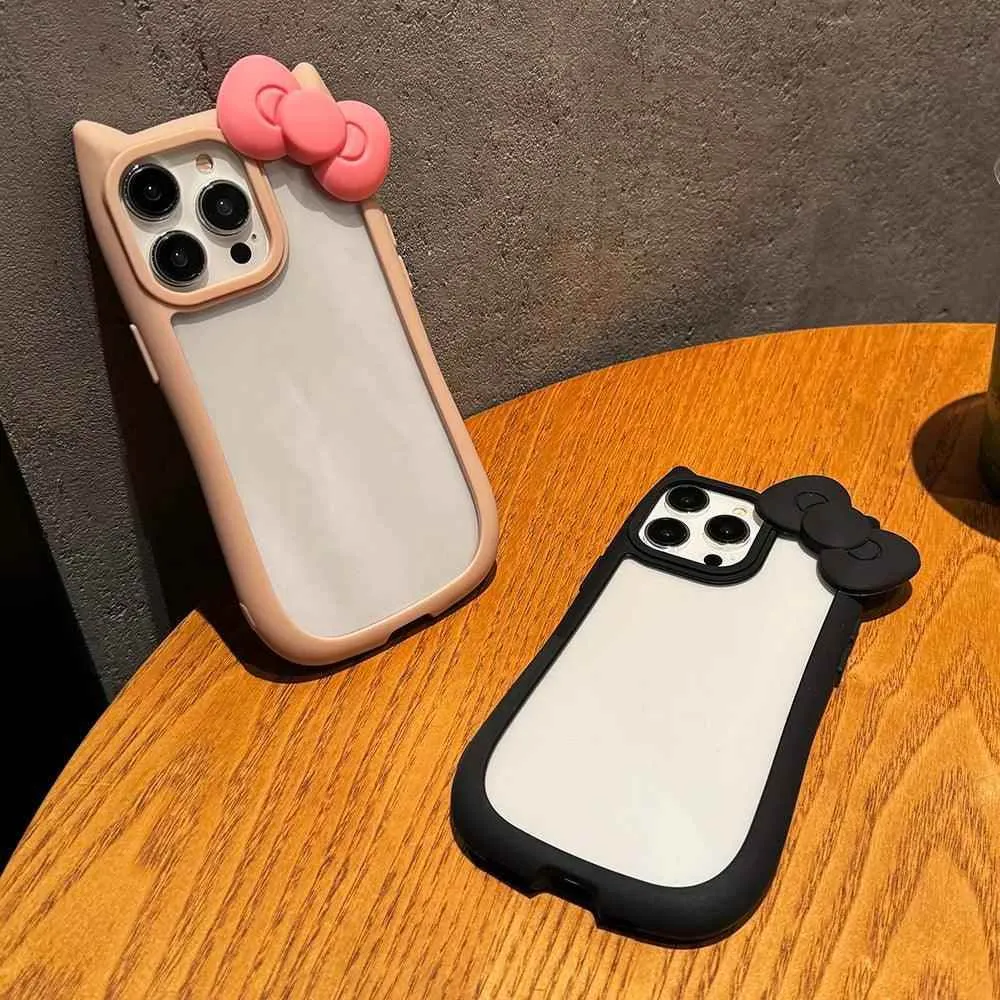 TSP197 Cute Phone Cases For iPhone 15, 14, 13, 12, and 11 Pro Max Plus - 3D Bowknot and Cat Ears Pattern