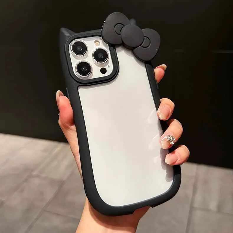 TSP197 Cute Phone Cases For iPhone 15, 14, 13, 12, and 11 Pro Max Plus - 3D Bowknot and Cat Ears Pattern