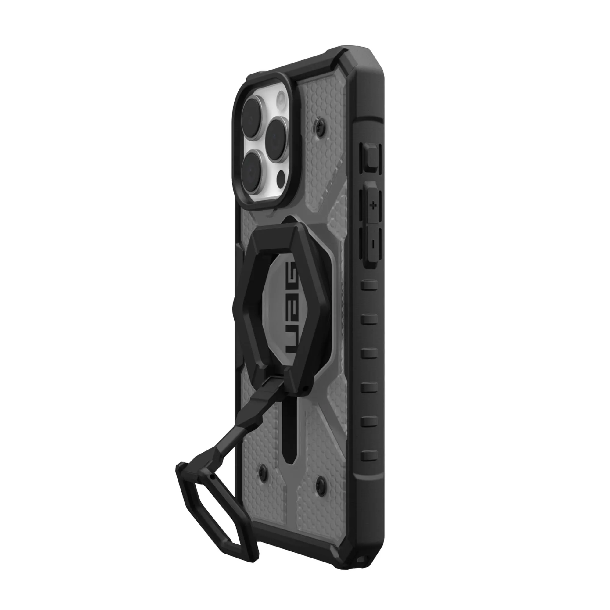 UAG Pathfinder Clear MagSafe Bundle - Ash Case   Black Ring Stand for iPhone 16 Pro Max