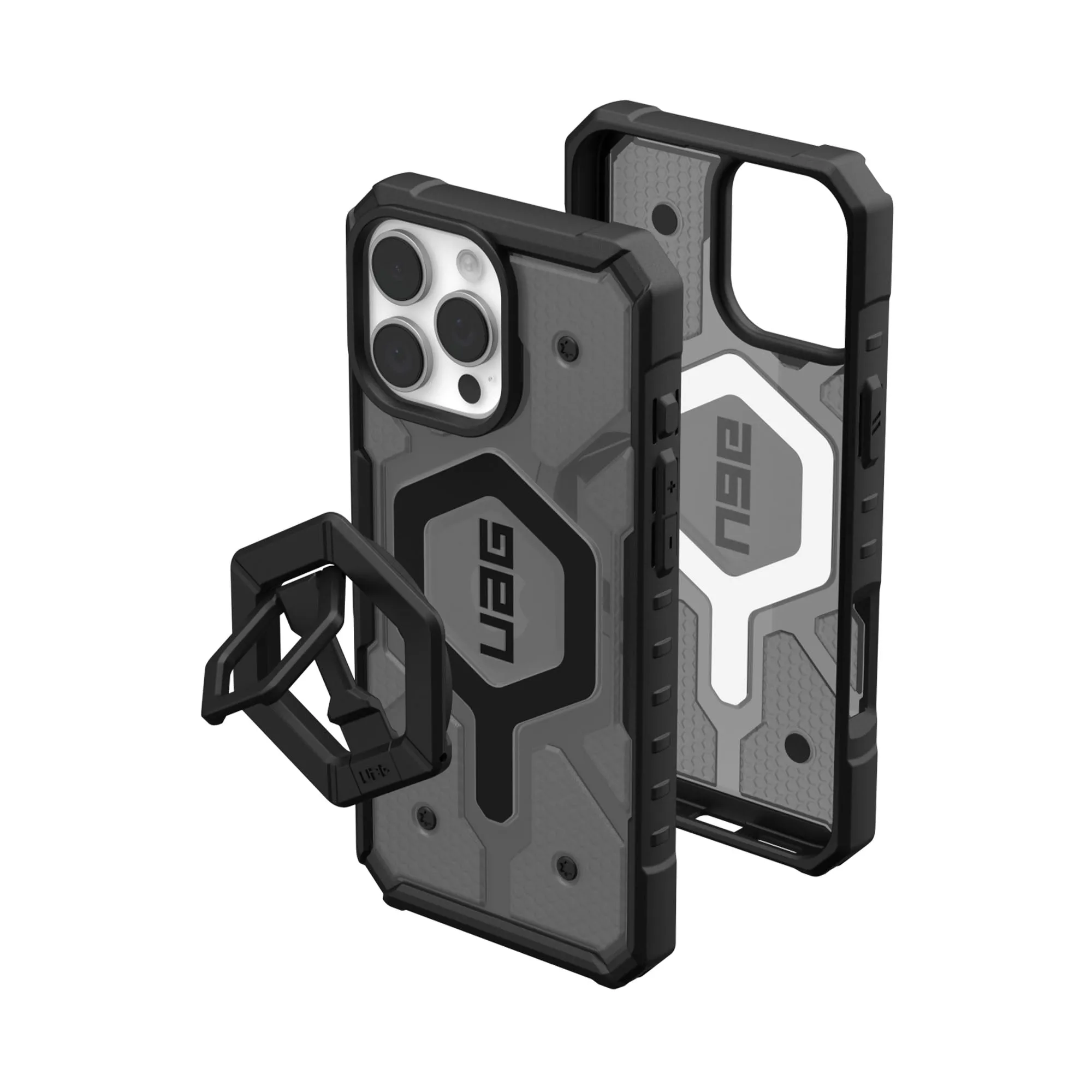 UAG Pathfinder Clear MagSafe Bundle - Ash Case   Black Ring Stand for iPhone 16 Pro Max