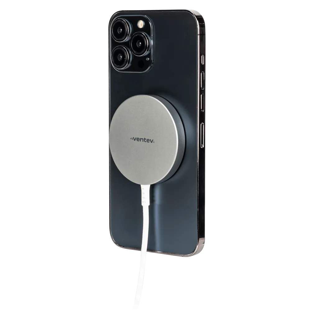 Ventev 15W ULTRAFAST Wireless Magnetic Charger with Extra-Long 10 Foot Alloy Cable Silver by Ventev