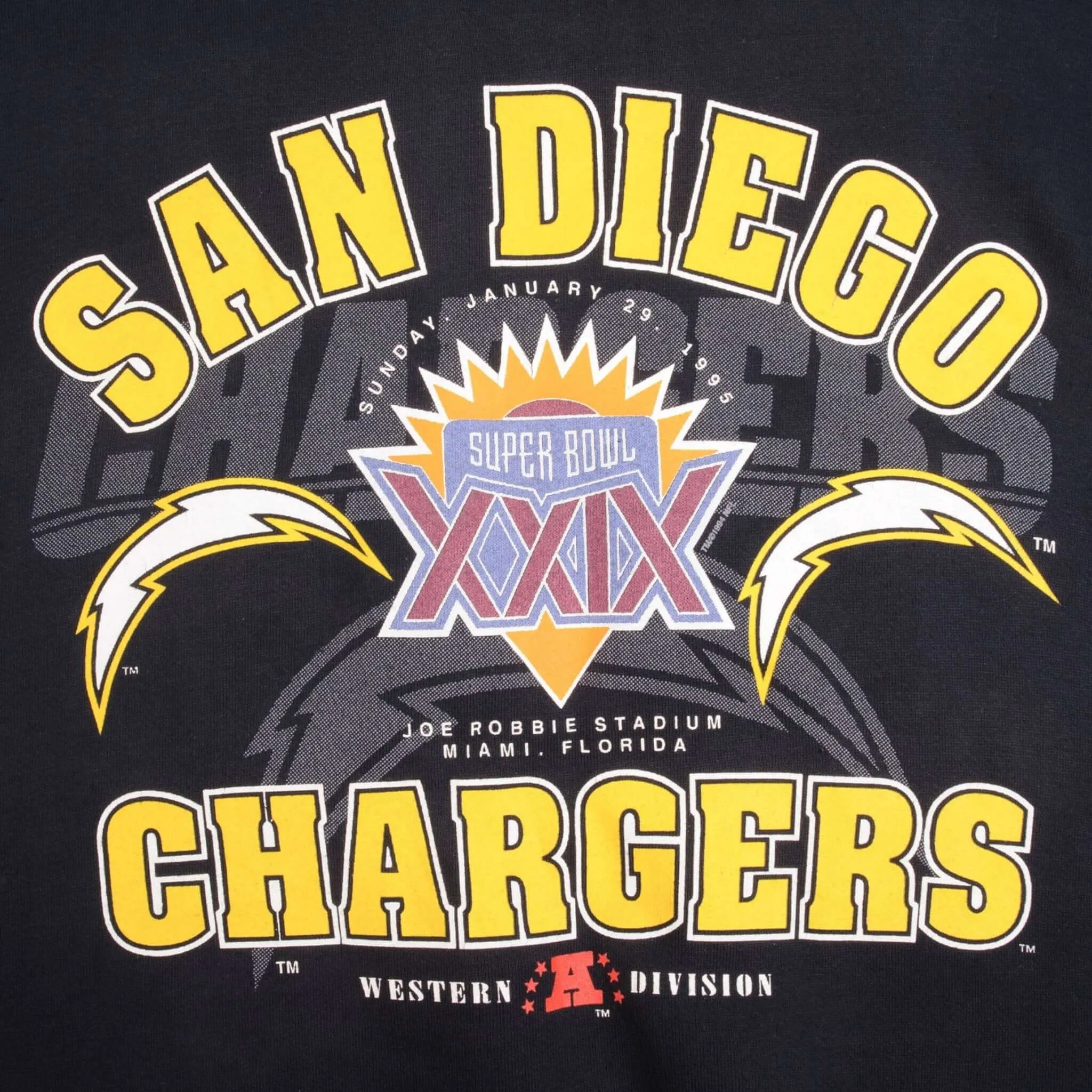 VINTAGE NFL SAN DIEGO CHARGERS SUPER BOWL XXIX 1995 SWEATSHIRT LARGE MADE IN USA