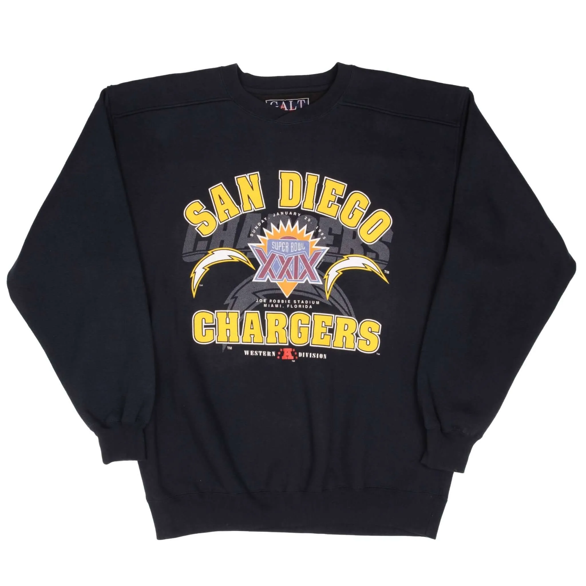 VINTAGE NFL SAN DIEGO CHARGERS SUPER BOWL XXIX 1995 SWEATSHIRT LARGE MADE IN USA