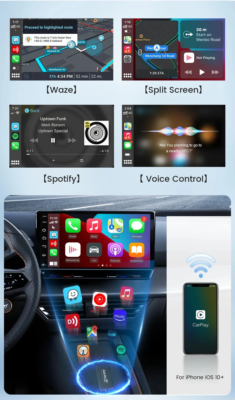 Wireless CarPlay Android Auto Dongle USB Screen Mirroring for Android Radio